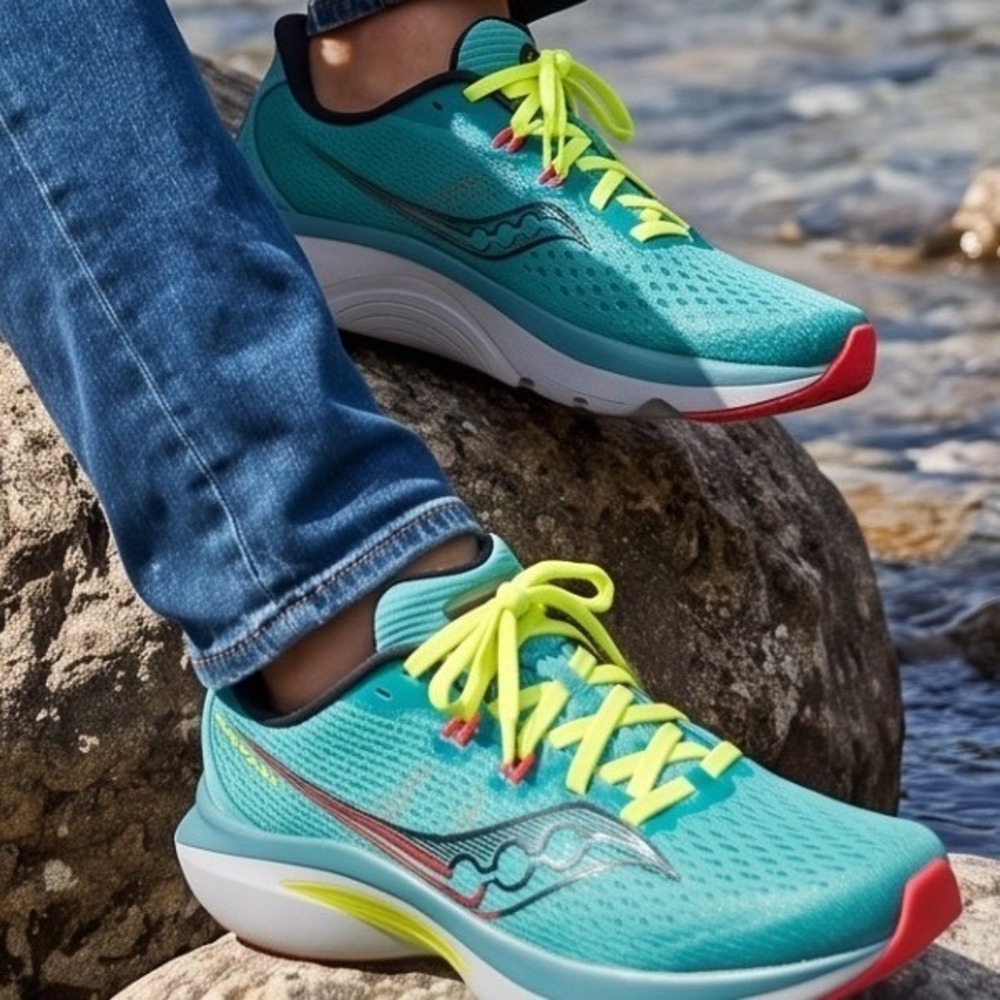 Saucony Kinvara 14 Mens 9 Teal Citron Red Running Shoes Sneaker (Worn once )